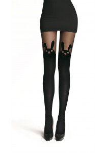 Collant Voile Noir Opaque Lapin Bunny Jacquard Pantyhose