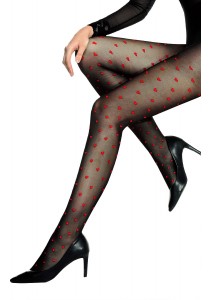 Collant Voile Noir Fantaisie Multi Coeur Rouge