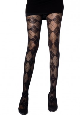 Collants Noir Jacquard à Motifs Losanges