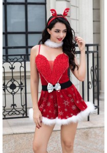 Tenue Mère Noël Sexy Robe Snowflake Noeud 5pcs