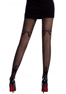 Collant Voile Noir Opaque Noeud Jacquard Couture Pantyhose